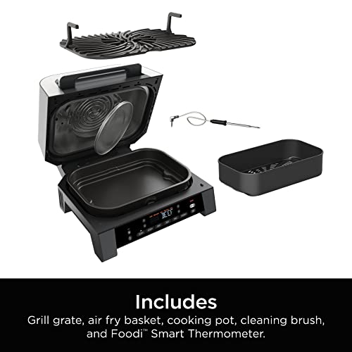 Ninja | Indoor Grill | Foodi | 5-in-1 (Grill, Air Fry, Roast, Bake, and Dehydrate | Fits up to 3lb Roast | Smoke Control System and Dishwasher Safe Parts| Black/Grey | AG301
