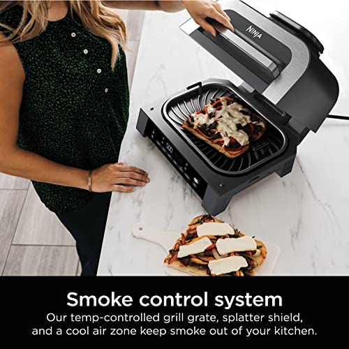 Ninja | Indoor Grill | Foodi | 5-in-1 (Grill, Air Fry, Roast, Bake, and Dehydrate | Fits up to 3lb Roast | Smoke Control System and Dishwasher Safe Parts| Black/Grey | AG301