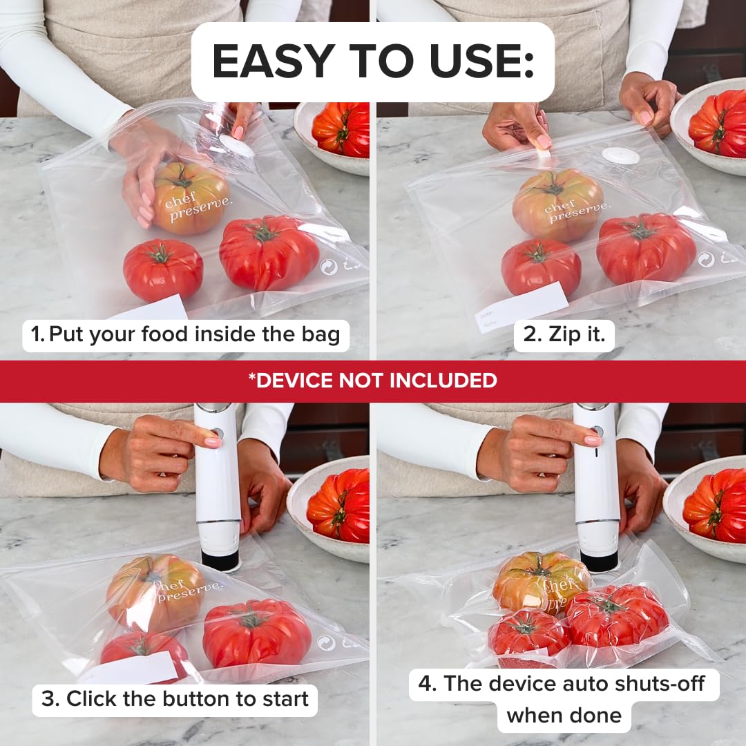 Chef Preserve Compact Vacuum Sealer for Food (Vacuum Sealer Machine + 30 Reusable Vacuum Bags) Powerful Handheld Vacuum Sealer Machine, Seal Meal Saver, Portable Food Sealer