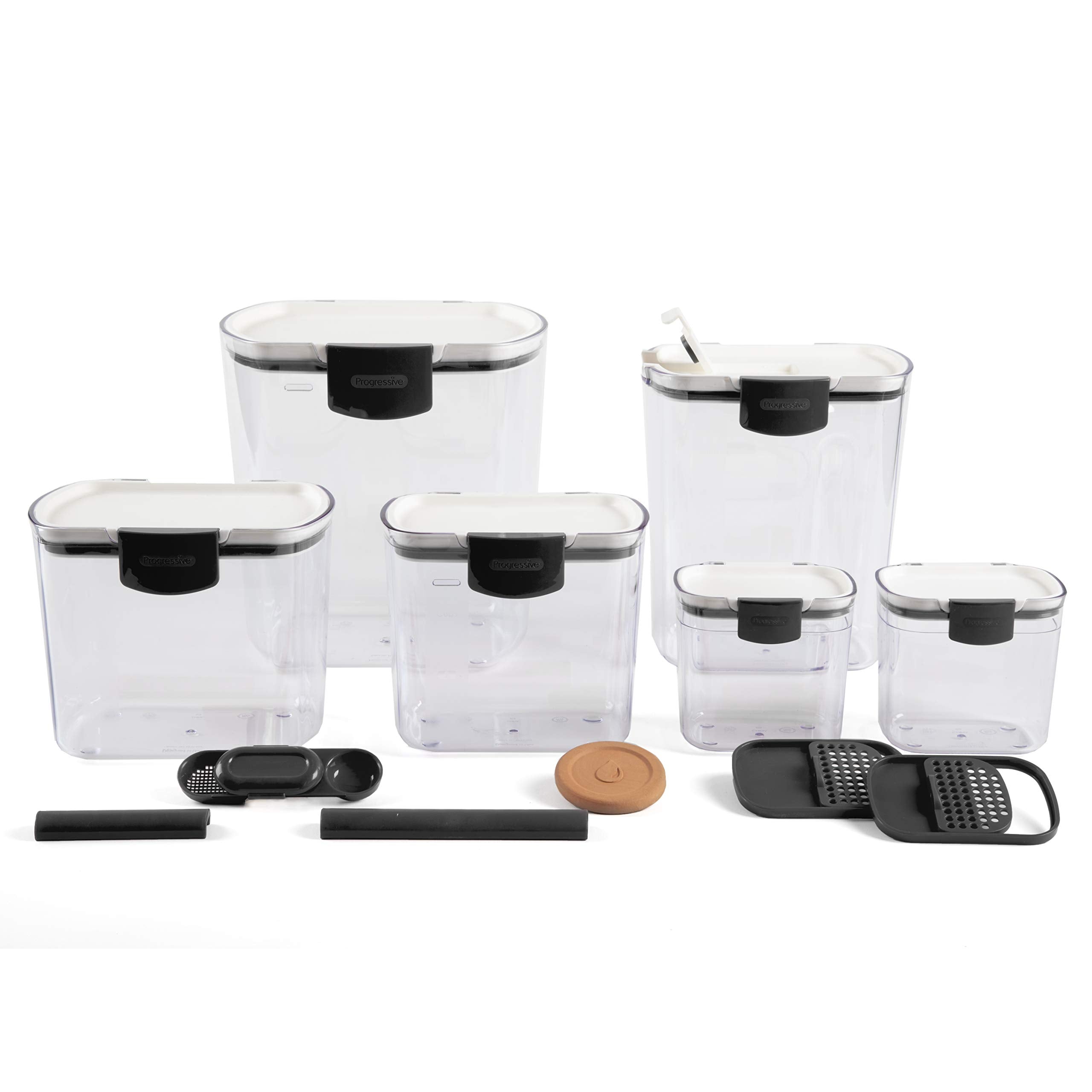 Progressive ProKeeper Baker's Airtight Kitchen Storage Canister Container Set for Flour, Sugar & More, Keeps Ingredients Fresh, with Accessories (Multicolor, 6- Piece)