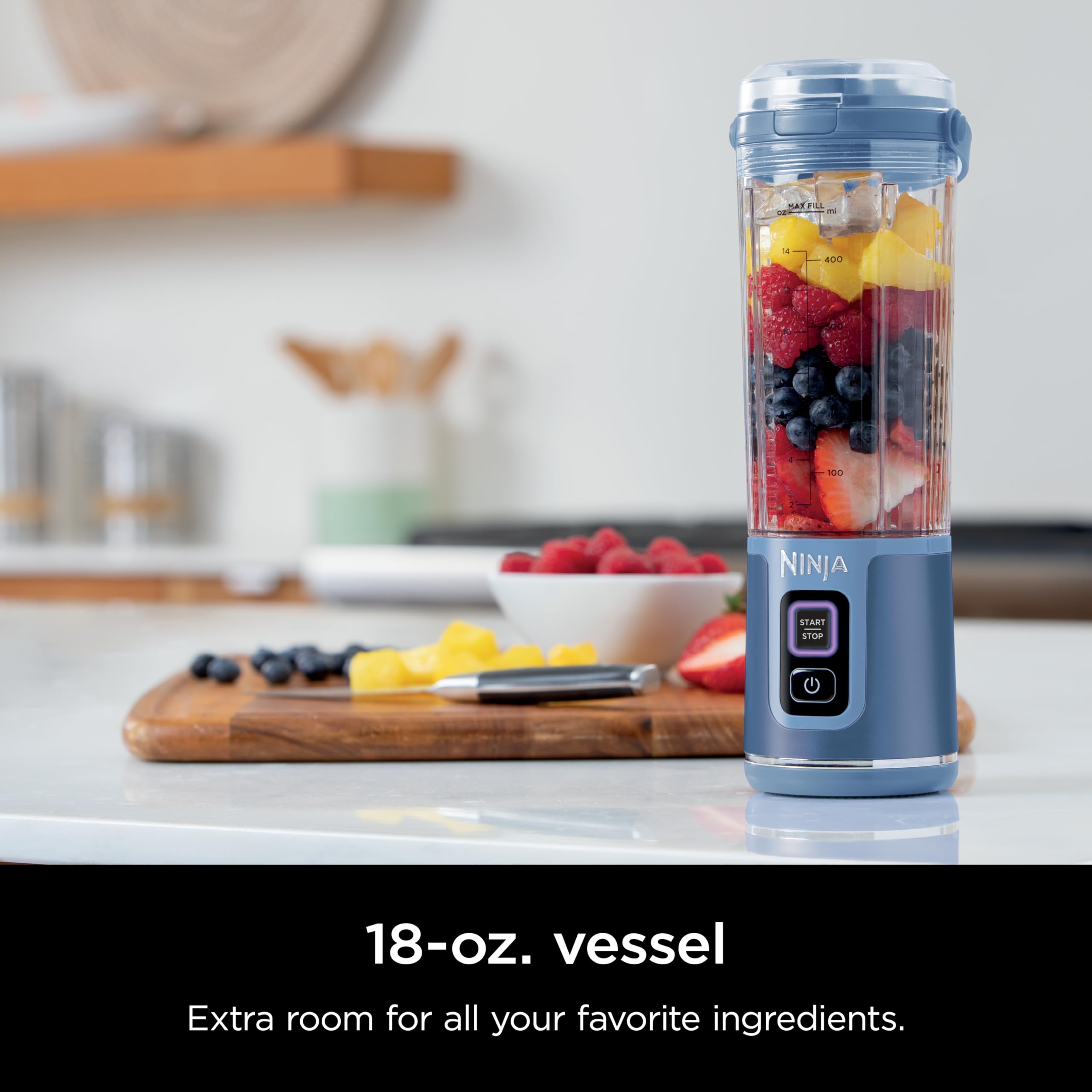 Ninja BC151NV Blast Portable Blender, Cordless, 18oz. Vessel, Personal Blender-for Shakes & Smoothies, BPA Free, Leakproof-Lid & Sip Spout, USB-C Rechargeable, Dishwasher Safe Parts, Denim Blue