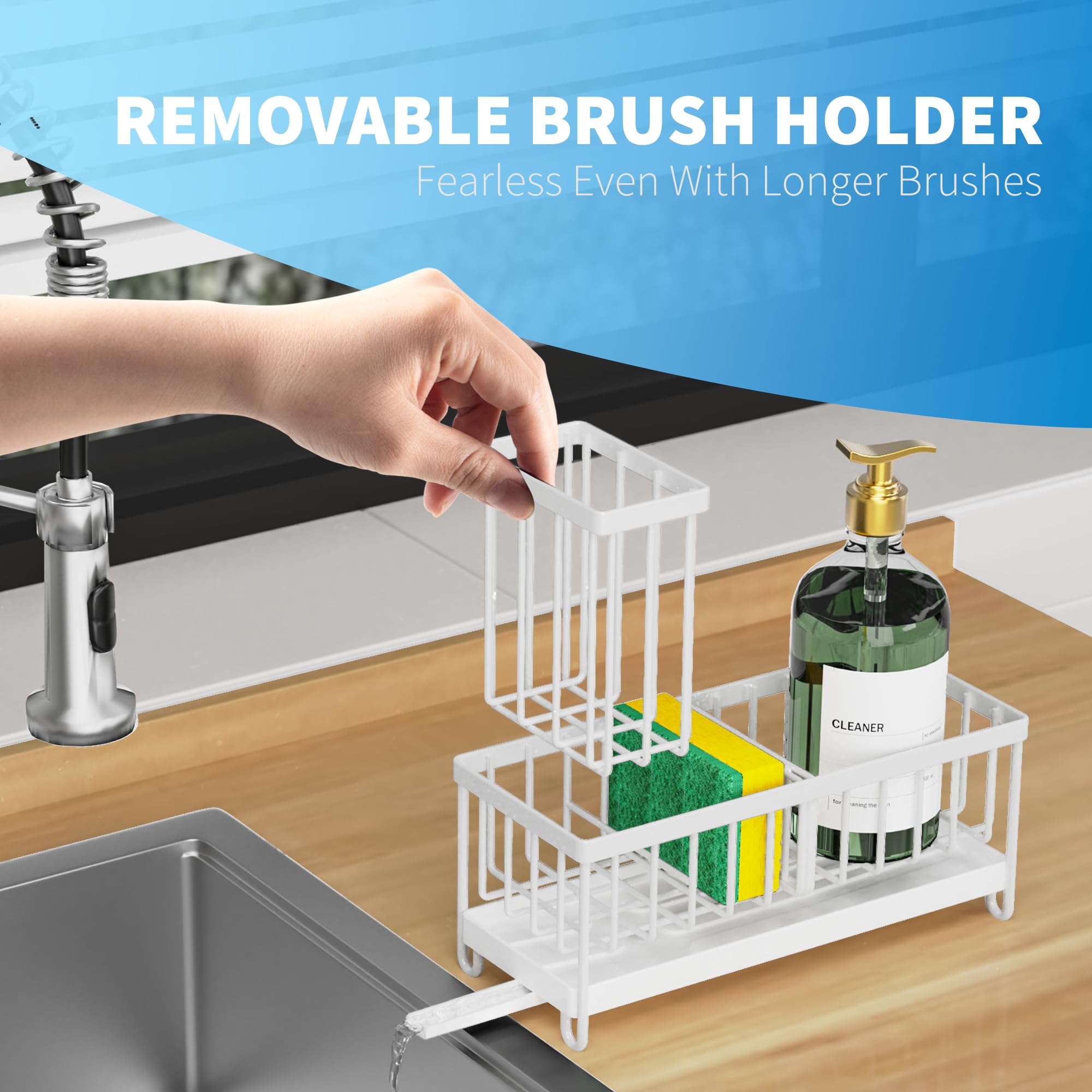 Cisily Black Sponge Holder for Kitchen Sink, Sink Caddy Organizer with High Brush Holder, Kitchen Countertop Organizers and Storage Essentials, Rustproof 304 Stainless Steel, Soap Dispenser Organize