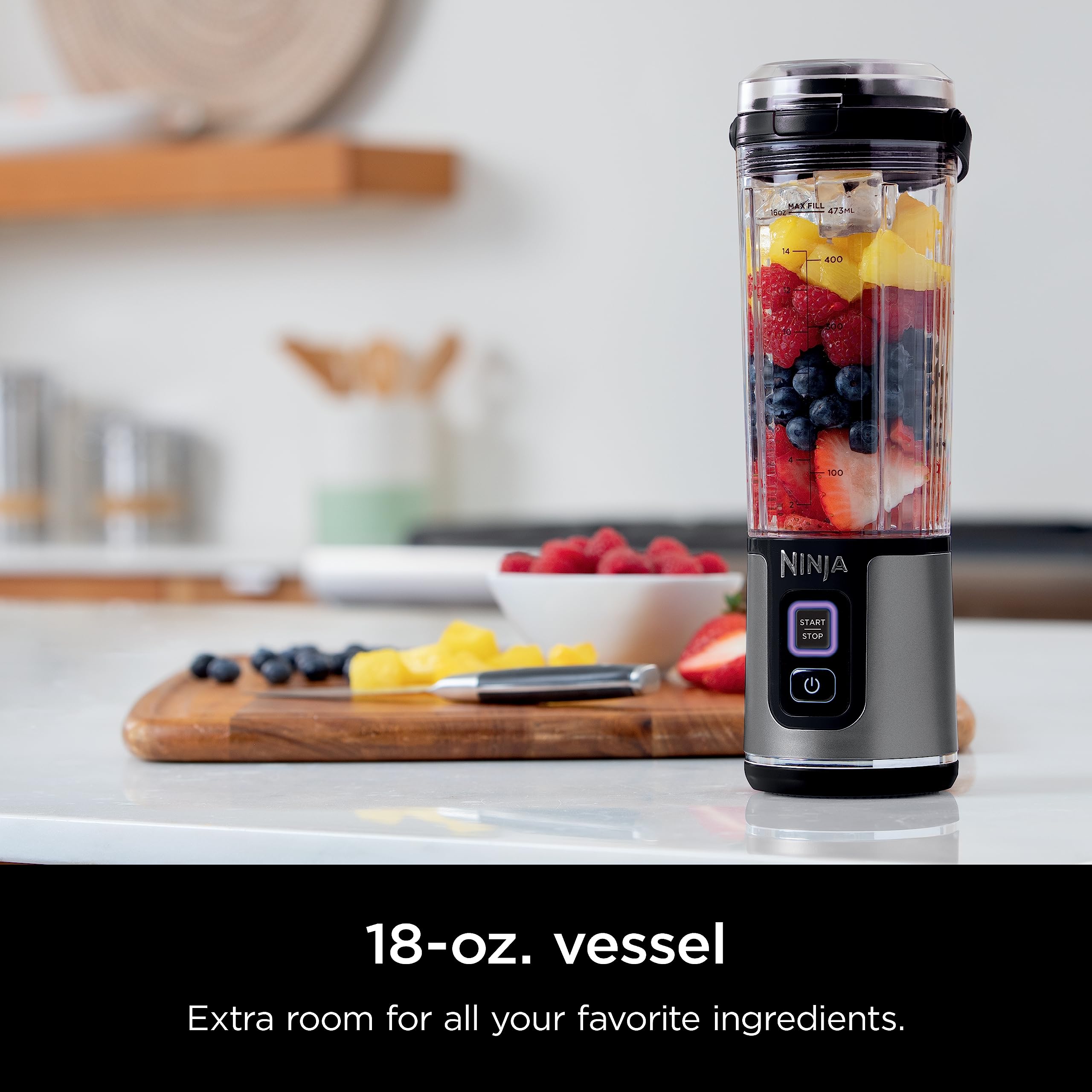 Ninja BC151NV Blast Portable Blender, Cordless, 18oz. Vessel, Personal Blender-for Shakes & Smoothies, BPA Free, Leakproof-Lid & Sip Spout, USB-C Rechargeable, Dishwasher Safe Parts, Denim Blue