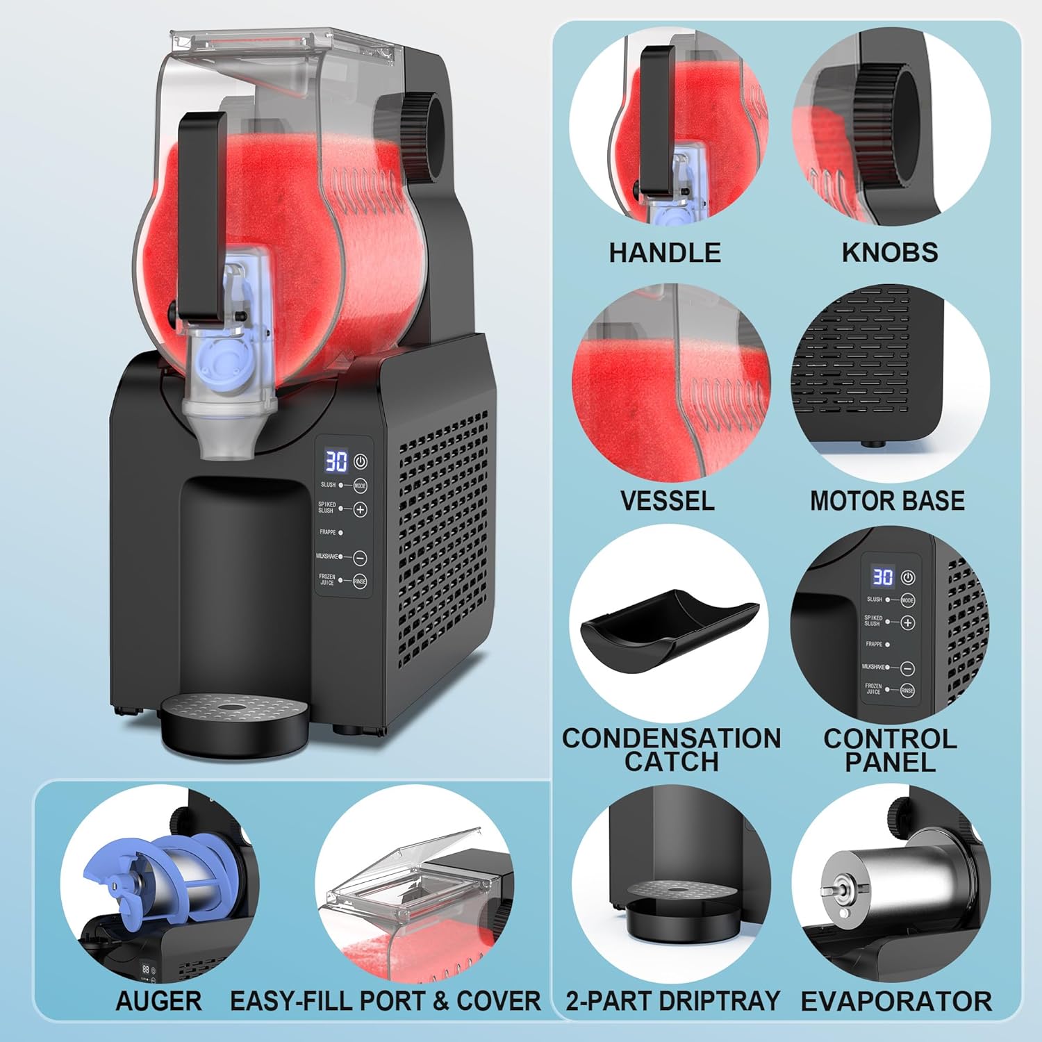 Commercial Slushy Machine, 88 oz. Slushy Maker Machine for Home, No Ice Needed, Slushie Machine with Adjustable Smoothie Thickness, Frozen Drink Machine for Smoothies, Frappés, Milkshakes, Cocktails