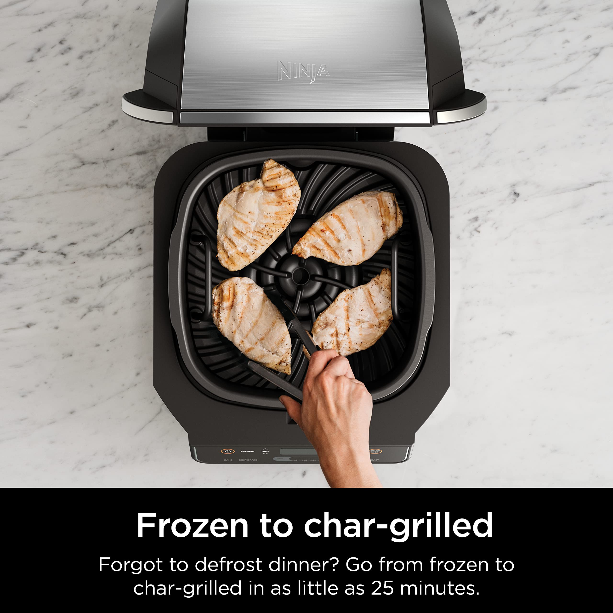 Ninja | Indoor Grill | Foodi | 5-in-1 (Grill, Air Fry, Roast, Bake, and Dehydrate | Fits up to 3lb Roast | Smoke Control System and Dishwasher Safe Parts| Black/Grey | AG301