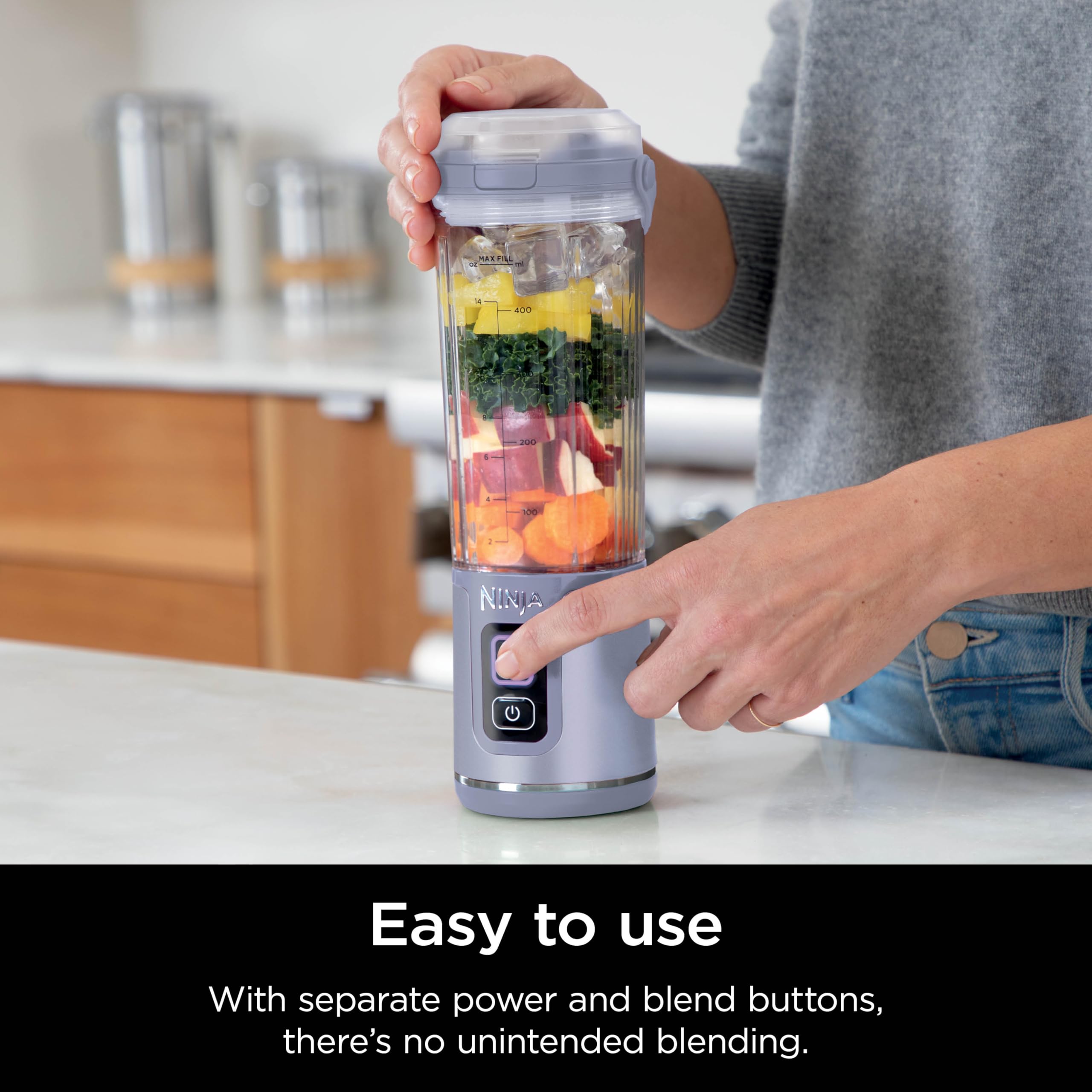 Ninja BC151NV Blast Portable Blender, Cordless, 18oz. Vessel, Personal Blender-for Shakes & Smoothies, BPA Free, Leakproof-Lid & Sip Spout, USB-C Rechargeable, Dishwasher Safe Parts, Denim Blue