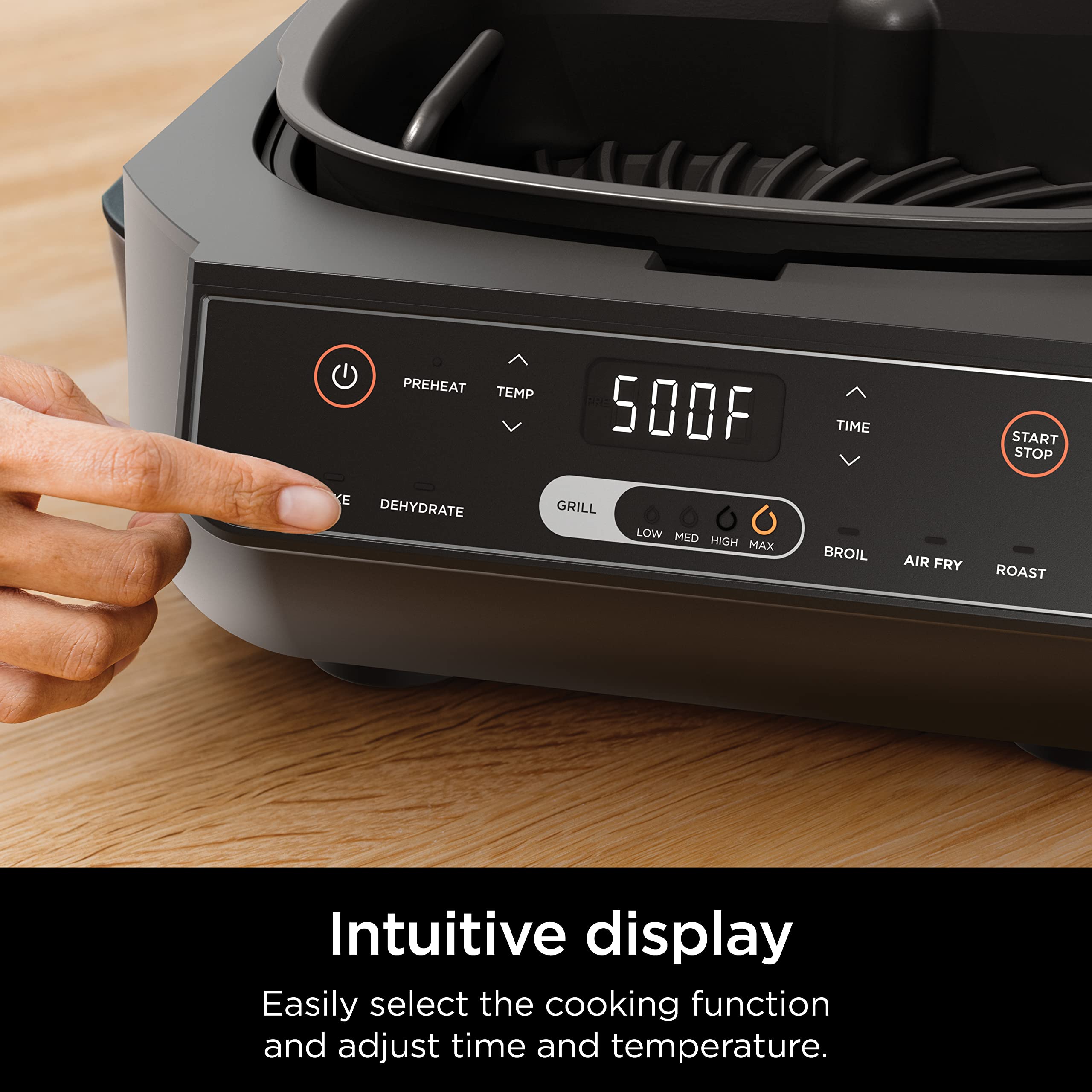 Ninja | Indoor Grill | Foodi | 5-in-1 (Grill, Air Fry, Roast, Bake, and Dehydrate | Fits up to 3lb Roast | Smoke Control System and Dishwasher Safe Parts| Black/Grey | AG301