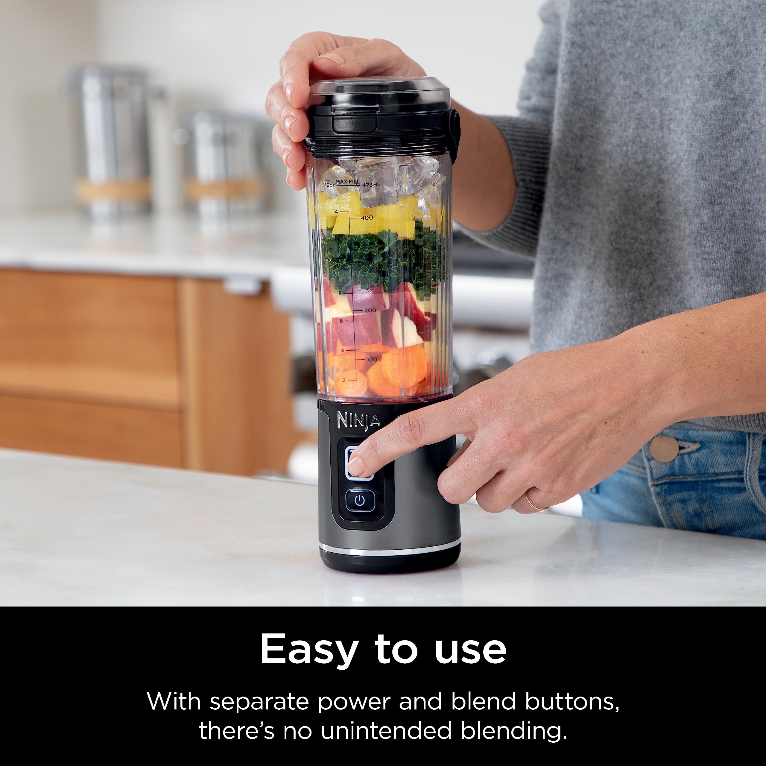 Ninja BC151NV Blast Portable Blender, Cordless, 18oz. Vessel, Personal Blender-for Shakes & Smoothies, BPA Free, Leakproof-Lid & Sip Spout, USB-C Rechargeable, Dishwasher Safe Parts, Denim Blue