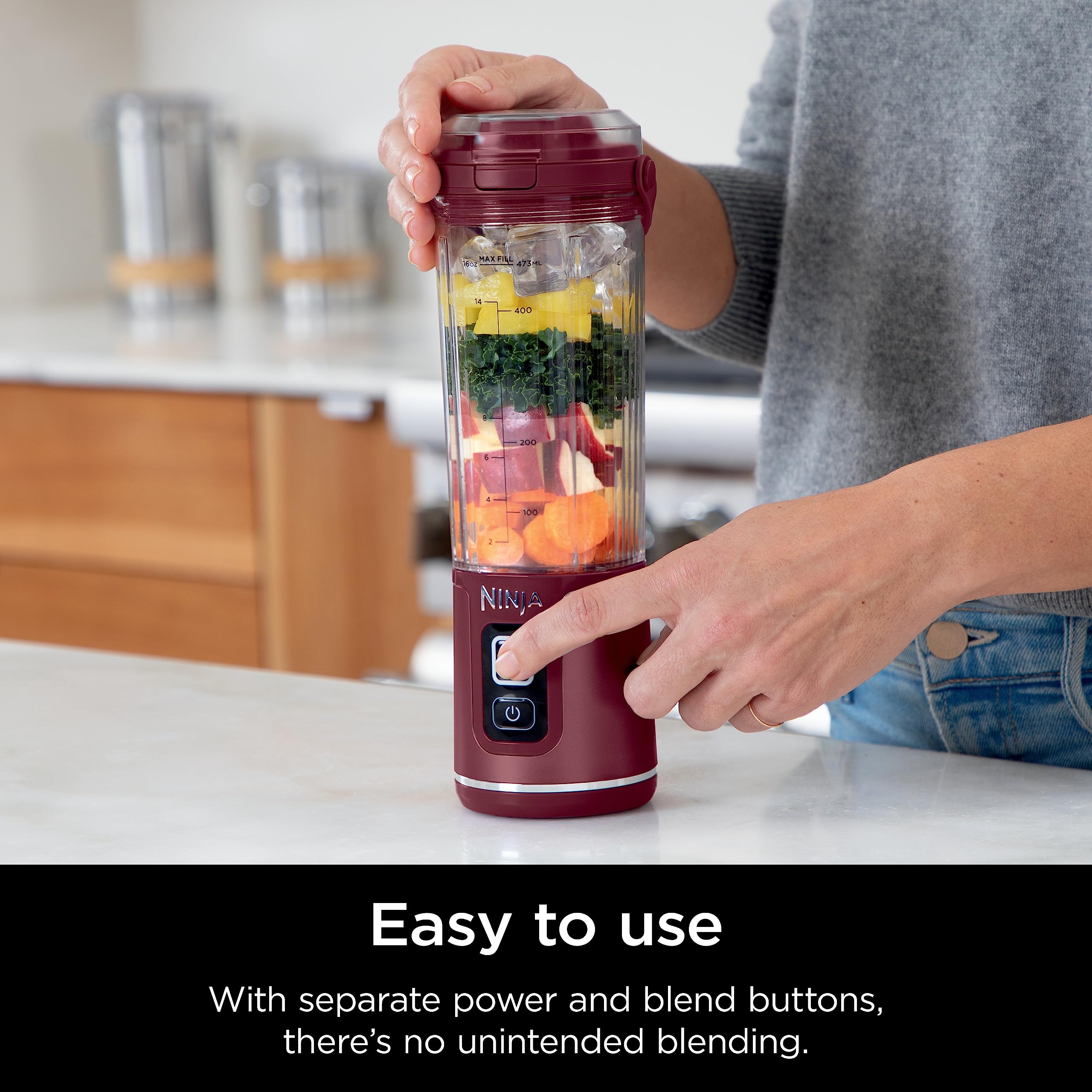 Ninja BC151NV Blast Portable Blender, Cordless, 18oz. Vessel, Personal Blender-for Shakes & Smoothies, BPA Free, Leakproof-Lid & Sip Spout, USB-C Rechargeable, Dishwasher Safe Parts, Denim Blue