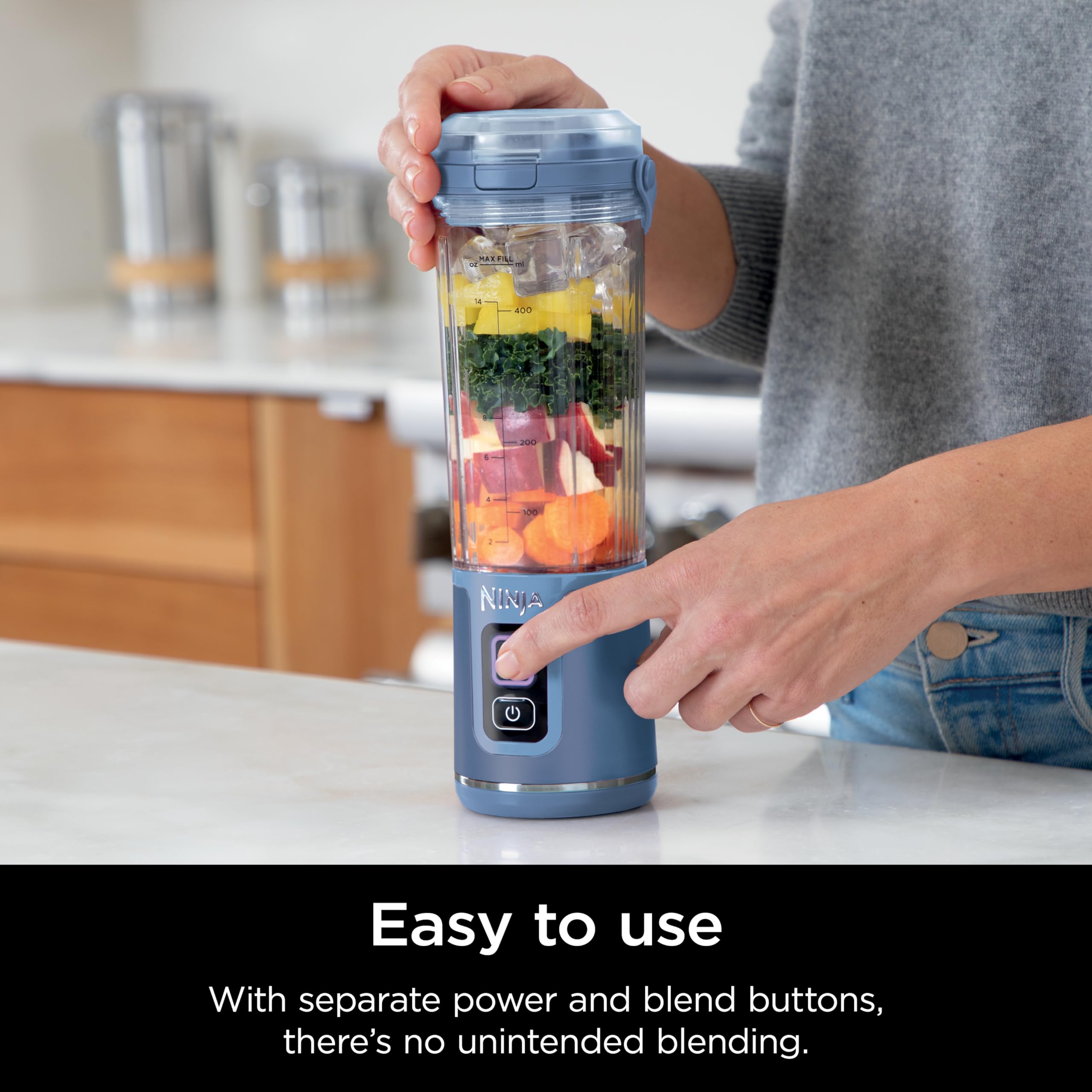 Ninja BC151NV Blast Portable Blender, Cordless, 18oz. Vessel, Personal Blender-for Shakes & Smoothies, BPA Free, Leakproof-Lid & Sip Spout, USB-C Rechargeable, Dishwasher Safe Parts, Denim Blue