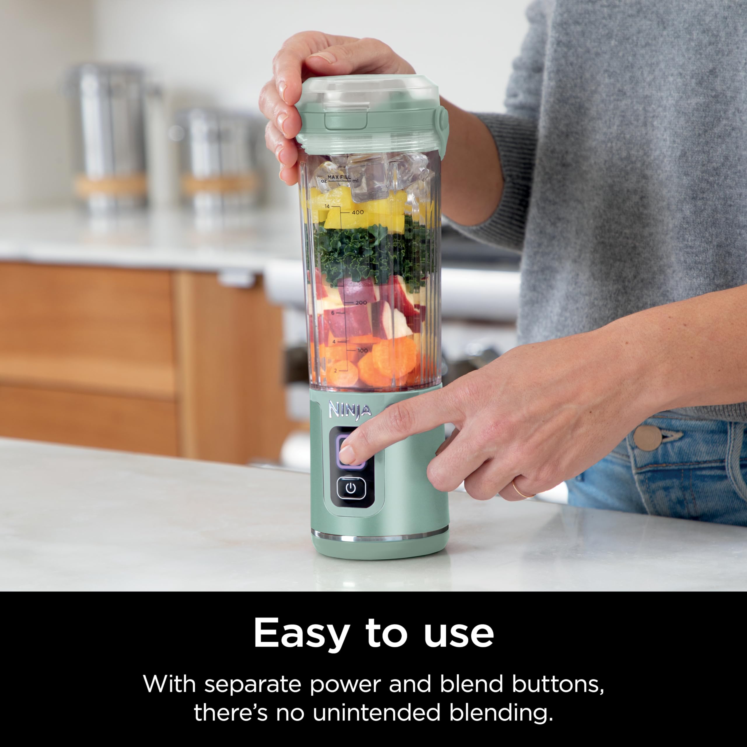 Ninja BC151NV Blast Portable Blender, Cordless, 18oz. Vessel, Personal Blender-for Shakes & Smoothies, BPA Free, Leakproof-Lid & Sip Spout, USB-C Rechargeable, Dishwasher Safe Parts, Denim Blue