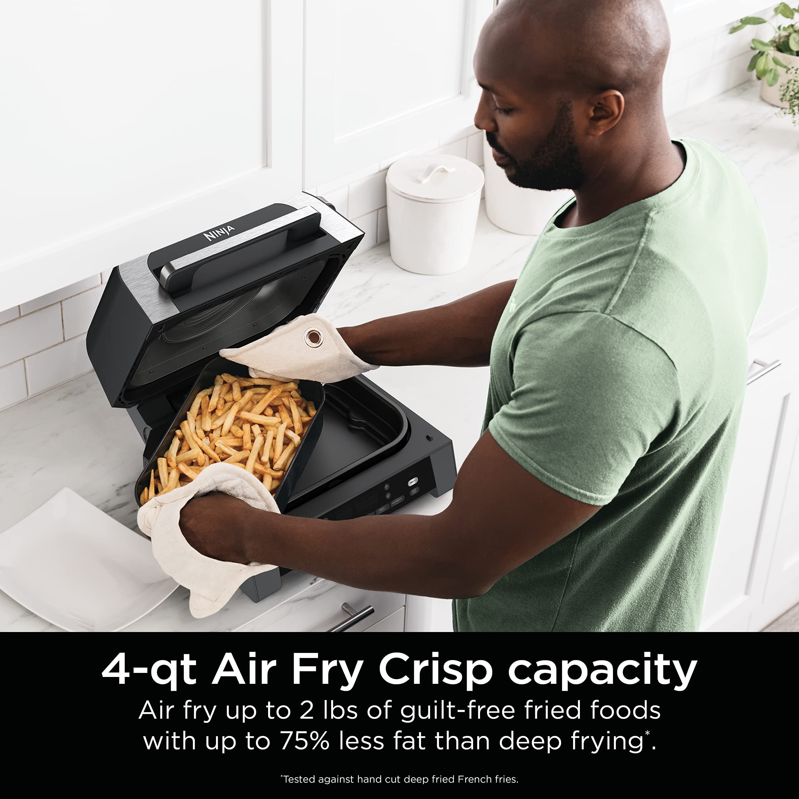 Ninja | Indoor Grill | Foodi | 5-in-1 (Grill, Air Fry, Roast, Bake, and Dehydrate | Fits up to 3lb Roast | Smoke Control System and Dishwasher Safe Parts| Black/Grey | AG301