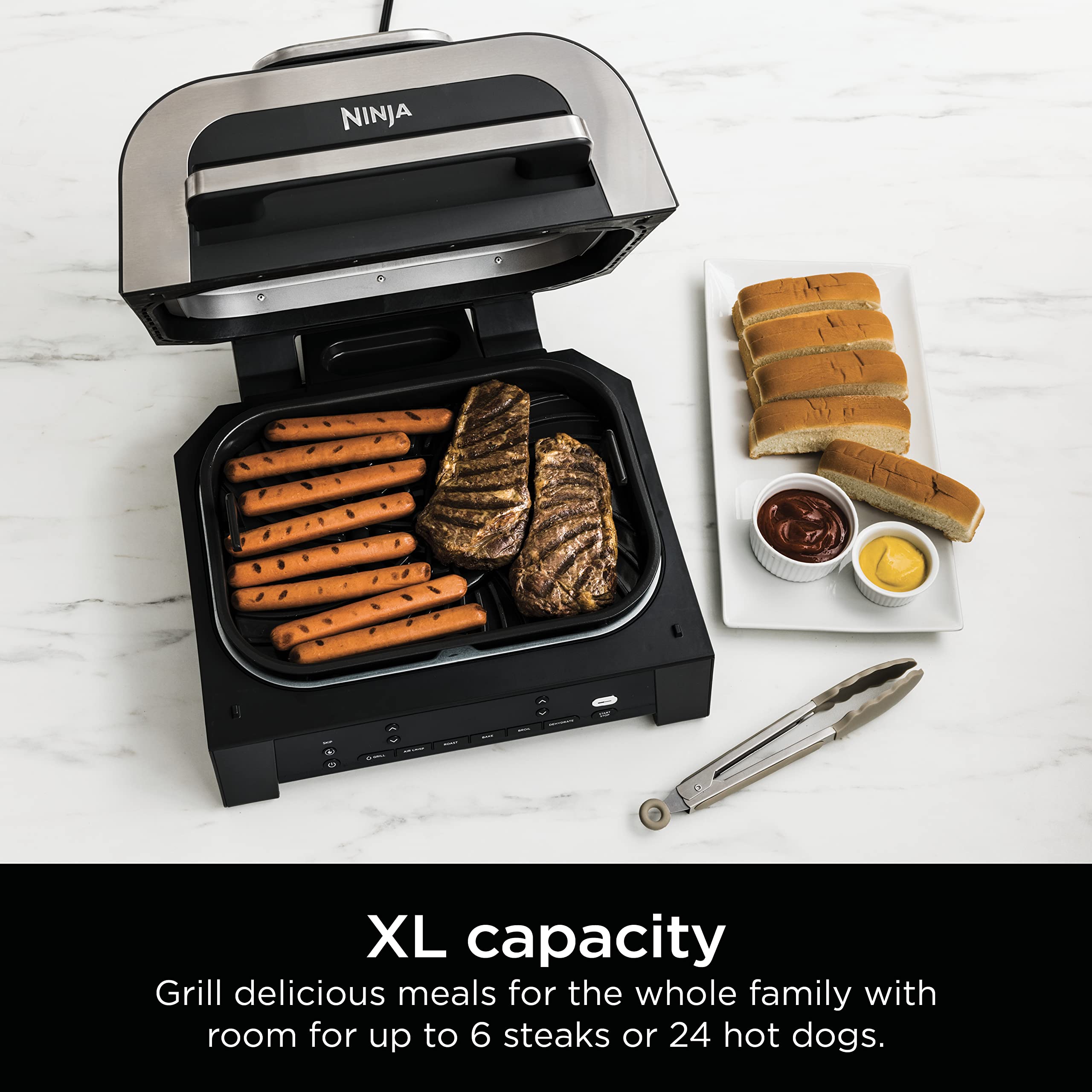 Ninja | Indoor Grill | Foodi | 5-in-1 (Grill, Air Fry, Roast, Bake, and Dehydrate | Fits up to 3lb Roast | Smoke Control System and Dishwasher Safe Parts| Black/Grey | AG301
