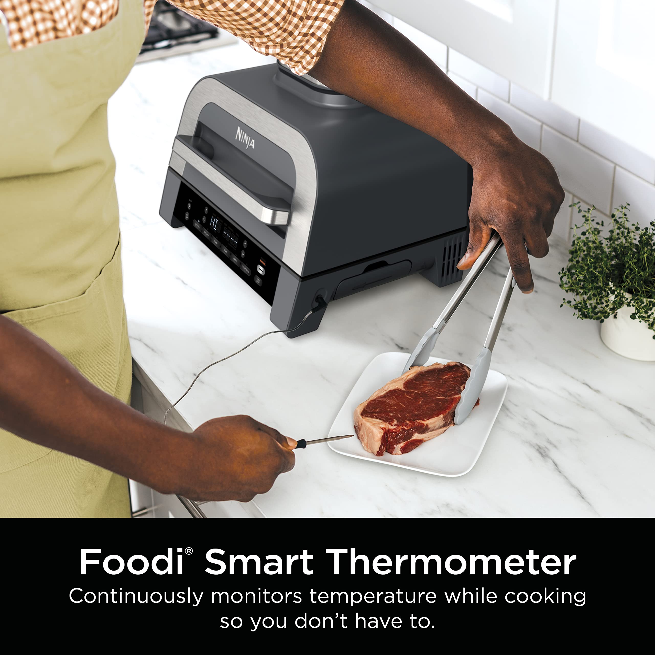 Ninja | Indoor Grill | Foodi | 5-in-1 (Grill, Air Fry, Roast, Bake, and Dehydrate | Fits up to 3lb Roast | Smoke Control System and Dishwasher Safe Parts| Black/Grey | AG301