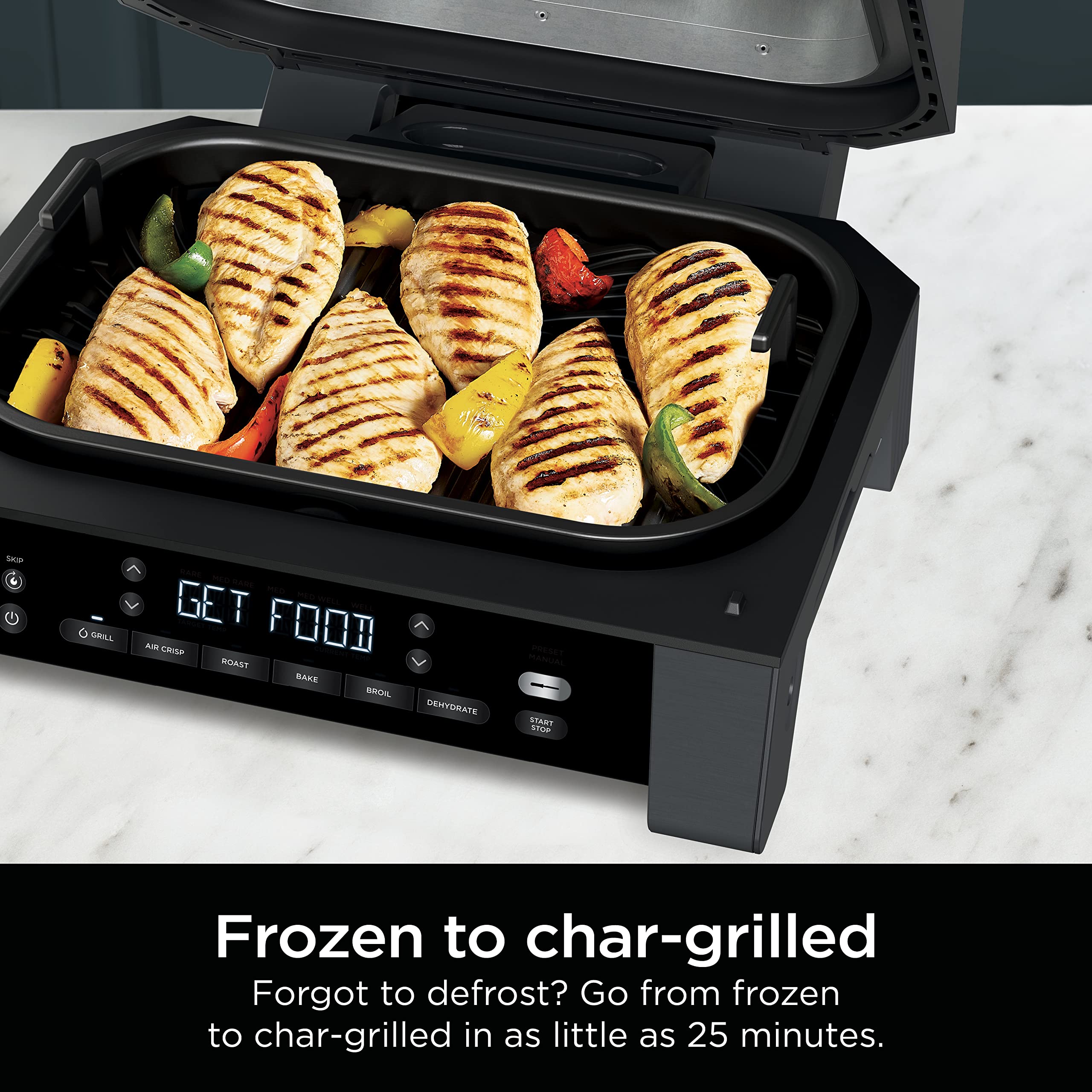 Ninja | Indoor Grill | Foodi | 5-in-1 (Grill, Air Fry, Roast, Bake, and Dehydrate | Fits up to 3lb Roast | Smoke Control System and Dishwasher Safe Parts| Black/Grey | AG301