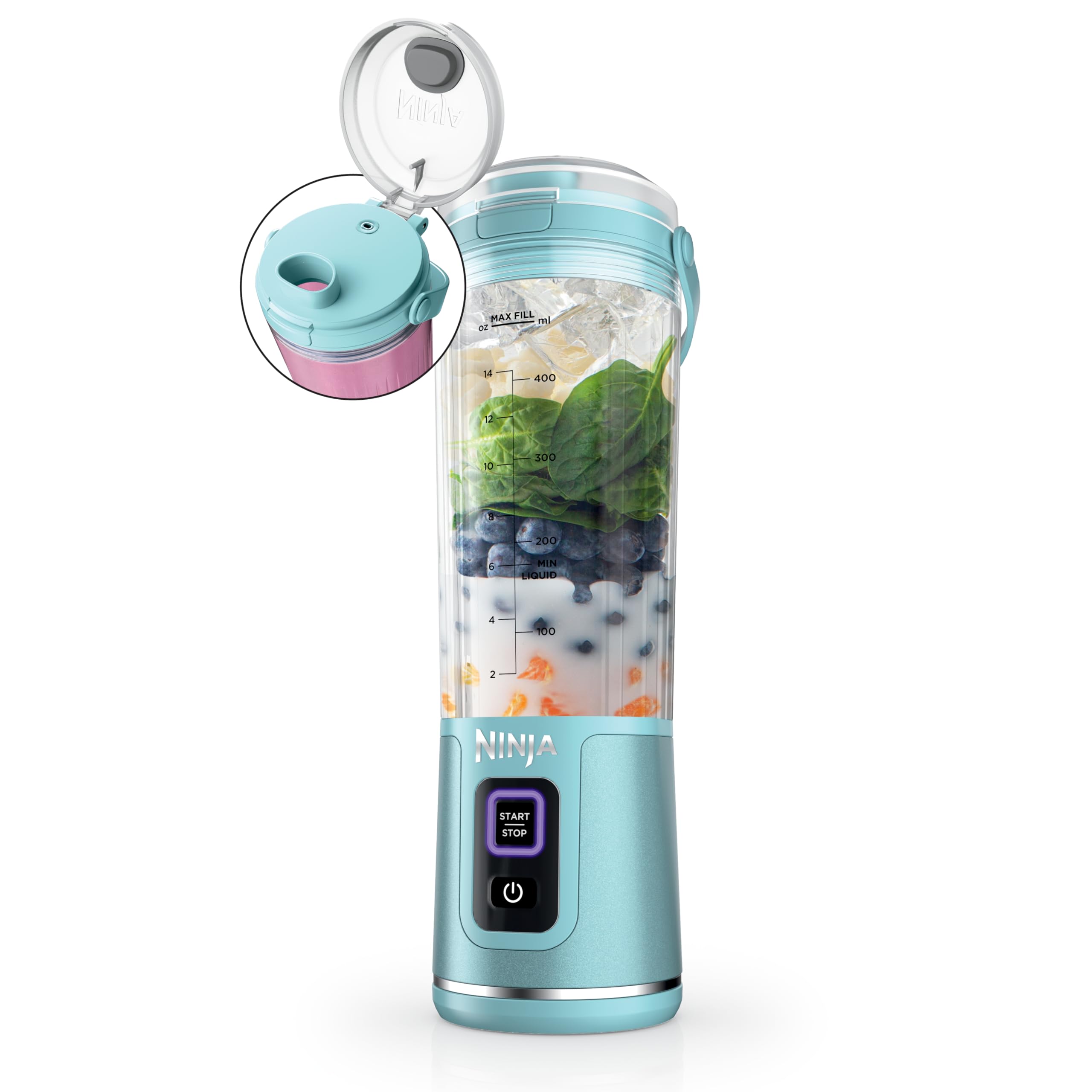 Ninja BC151NV Blast Portable Blender, Cordless, 18oz. Vessel, Personal Blender-for Shakes & Smoothies, BPA Free, Leakproof-Lid & Sip Spout, USB-C Rechargeable, Dishwasher Safe Parts, Denim Blue