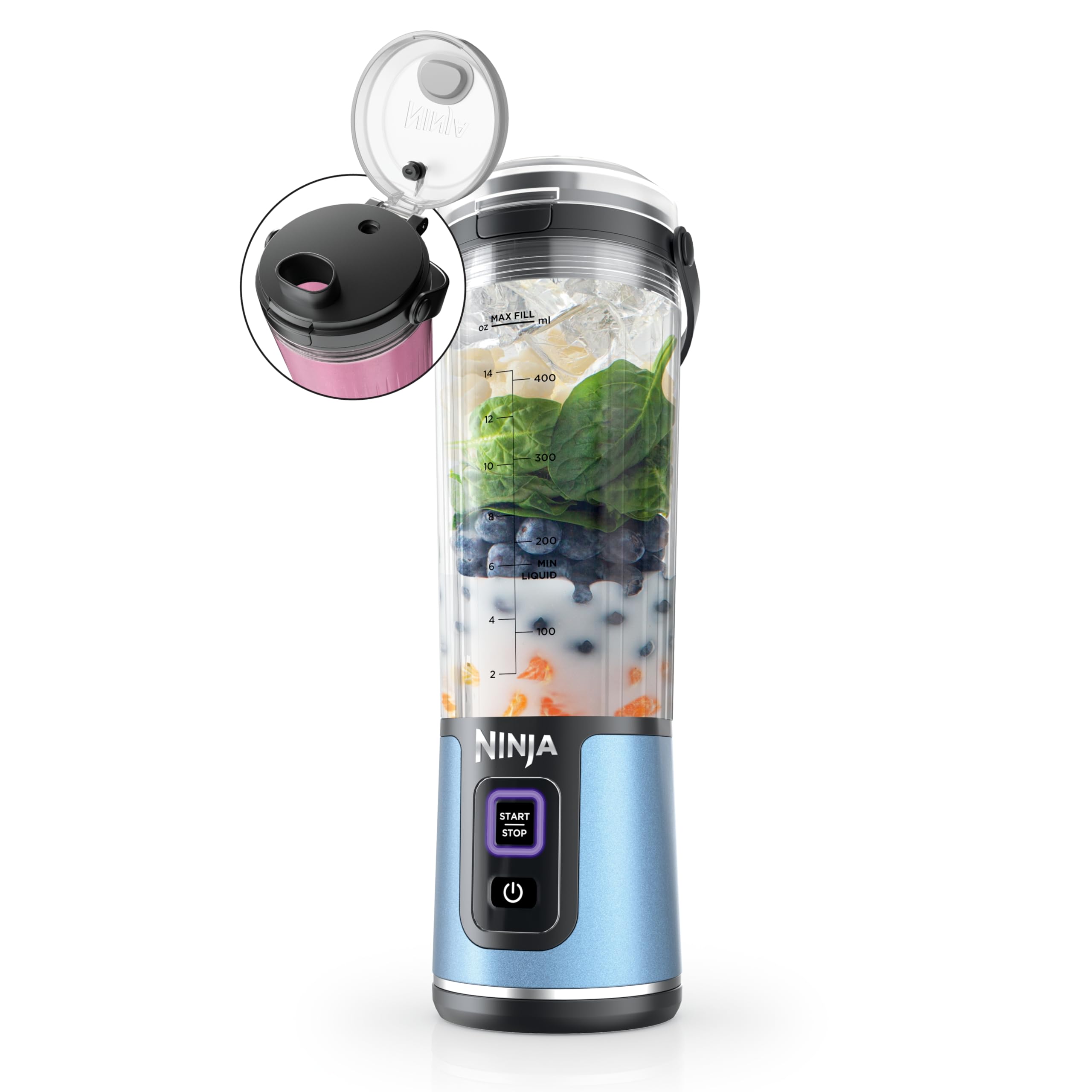 Ninja BC151NV Blast Portable Blender, Cordless, 18oz. Vessel, Personal Blender-for Shakes & Smoothies, BPA Free, Leakproof-Lid & Sip Spout, USB-C Rechargeable, Dishwasher Safe Parts, Denim Blue