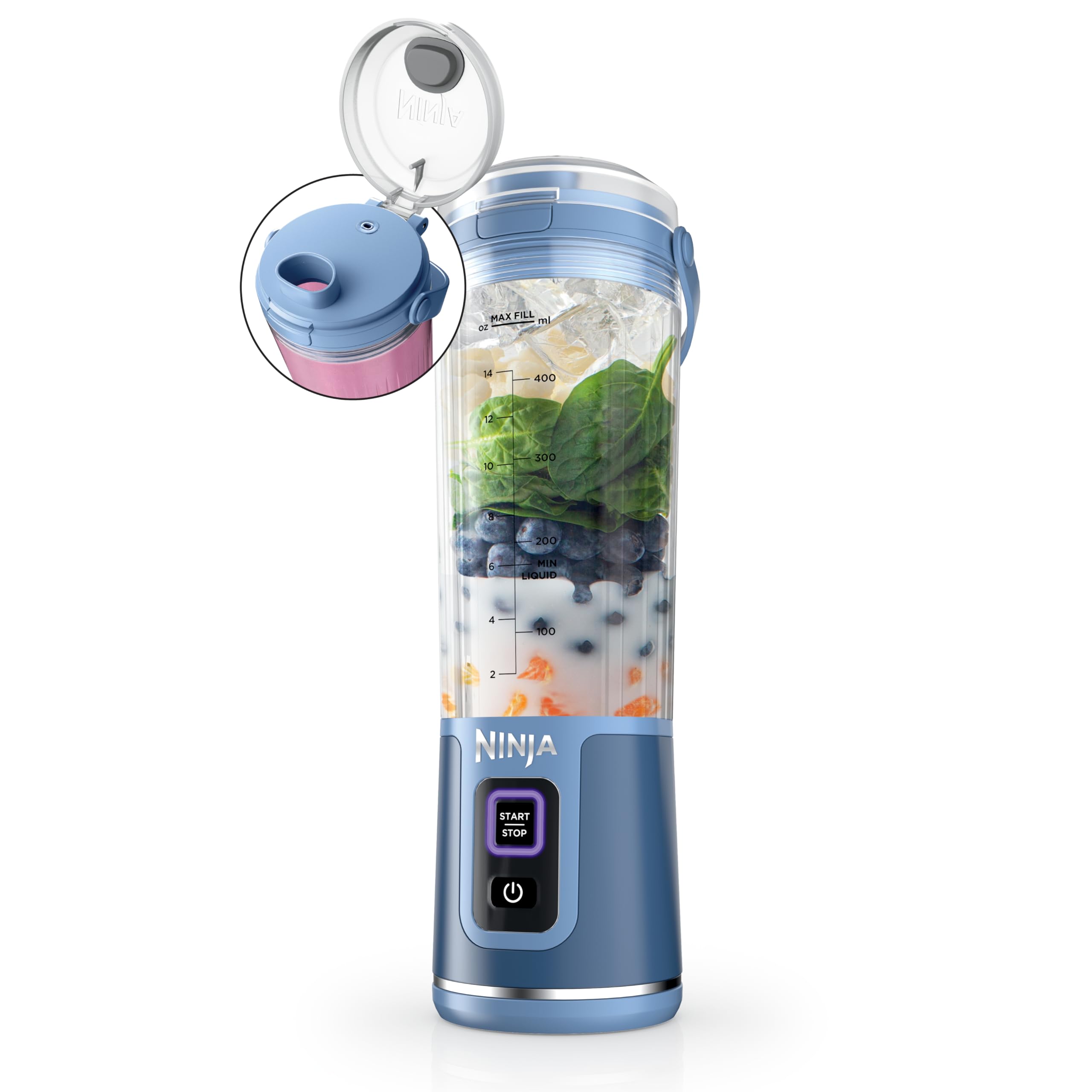 Ninja BC151NV Blast Portable Blender, Cordless, 18oz. Vessel, Personal Blender-for Shakes & Smoothies, BPA Free, Leakproof-Lid & Sip Spout, USB-C Rechargeable, Dishwasher Safe Parts, Denim Blue