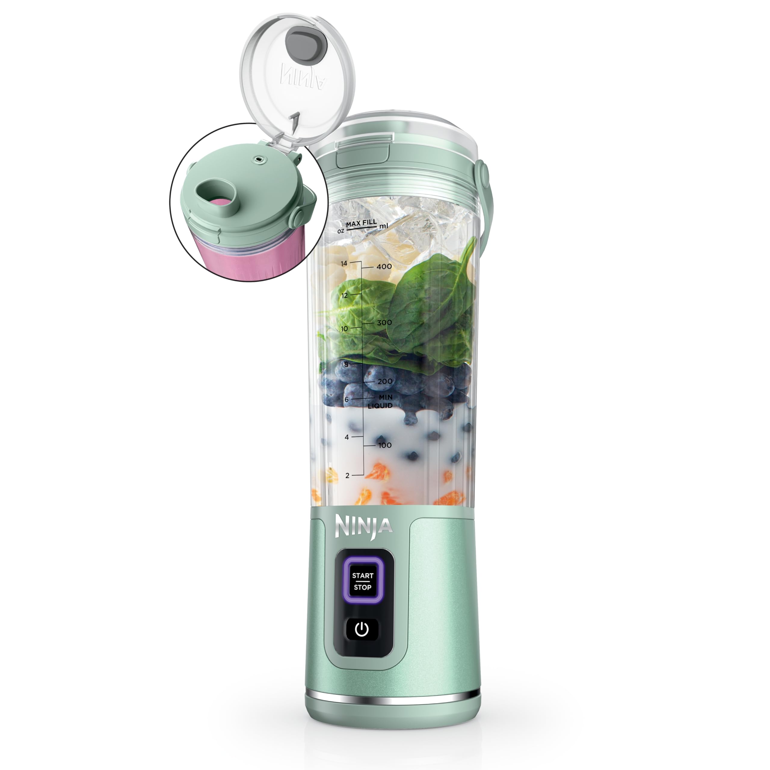 Ninja BC151NV Blast Portable Blender, Cordless, 18oz. Vessel, Personal Blender-for Shakes & Smoothies, BPA Free, Leakproof-Lid & Sip Spout, USB-C Rechargeable, Dishwasher Safe Parts, Denim Blue