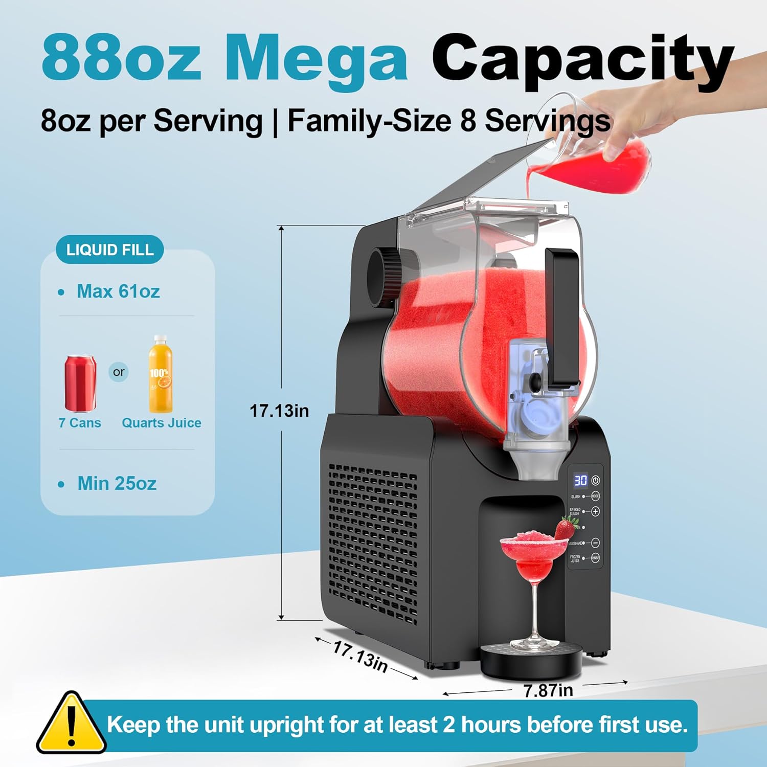 Commercial Slushy Machine, 88 oz. Slushy Maker Machine for Home, No Ice Needed, Slushie Machine with Adjustable Smoothie Thickness, Frozen Drink Machine for Smoothies, Frappés, Milkshakes, Cocktails