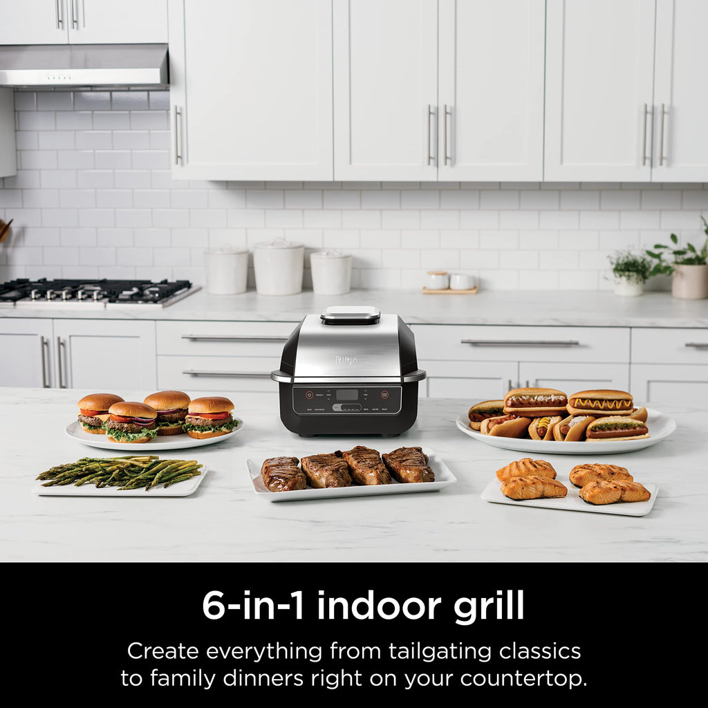 Ninja | Indoor Grill | Foodi | 5-in-1 (Grill, Air Fry, Roast, Bake, and Dehydrate | Fits up to 3lb Roast | Smoke Control System and Dishwasher Safe Parts| Black/Grey | AG301