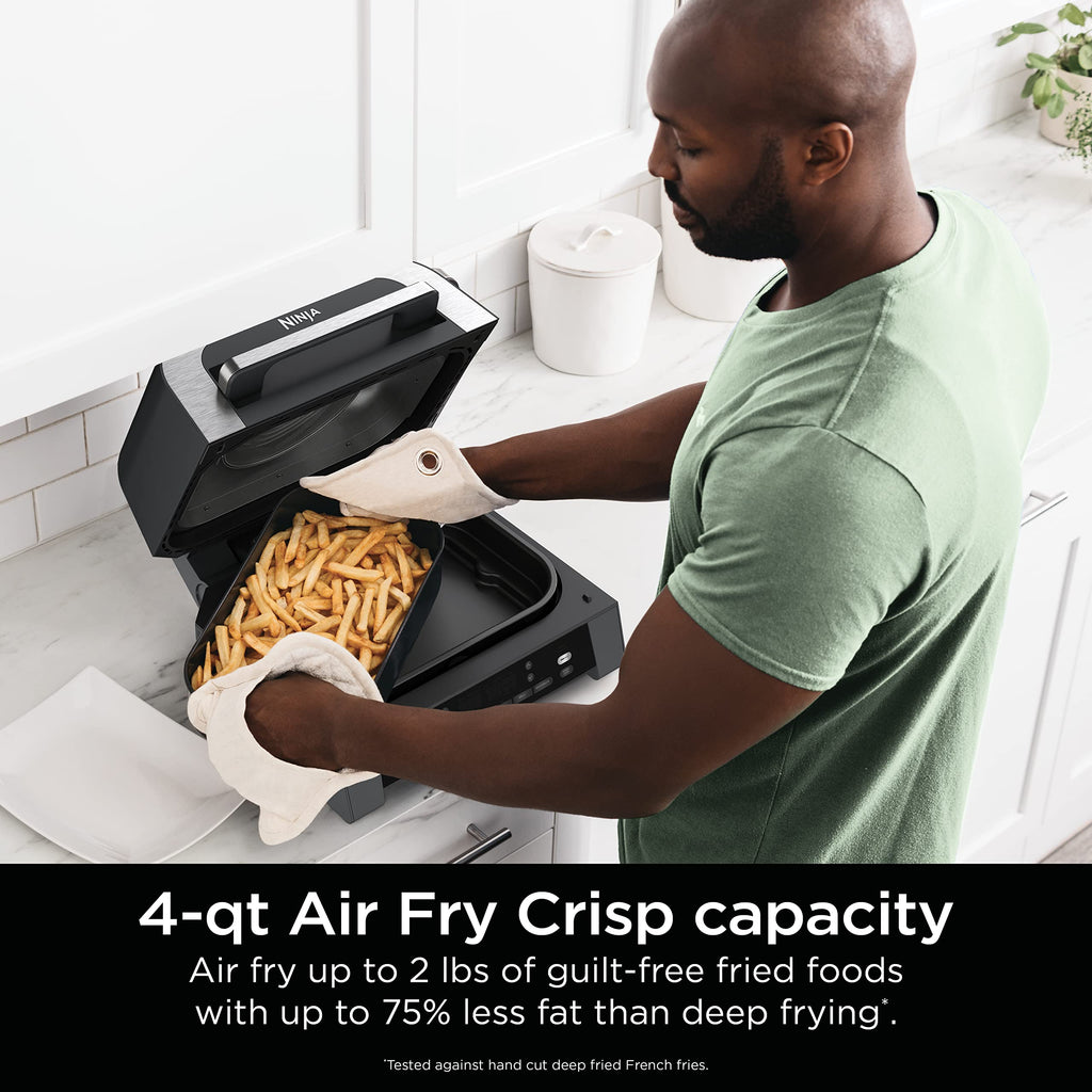 Ninja | Indoor Grill | Foodi | 5-in-1 (Grill, Air Fry, Roast, Bake, and Dehydrate | Fits up to 3lb Roast | Smoke Control System and Dishwasher Safe Parts| Black/Grey | AG301