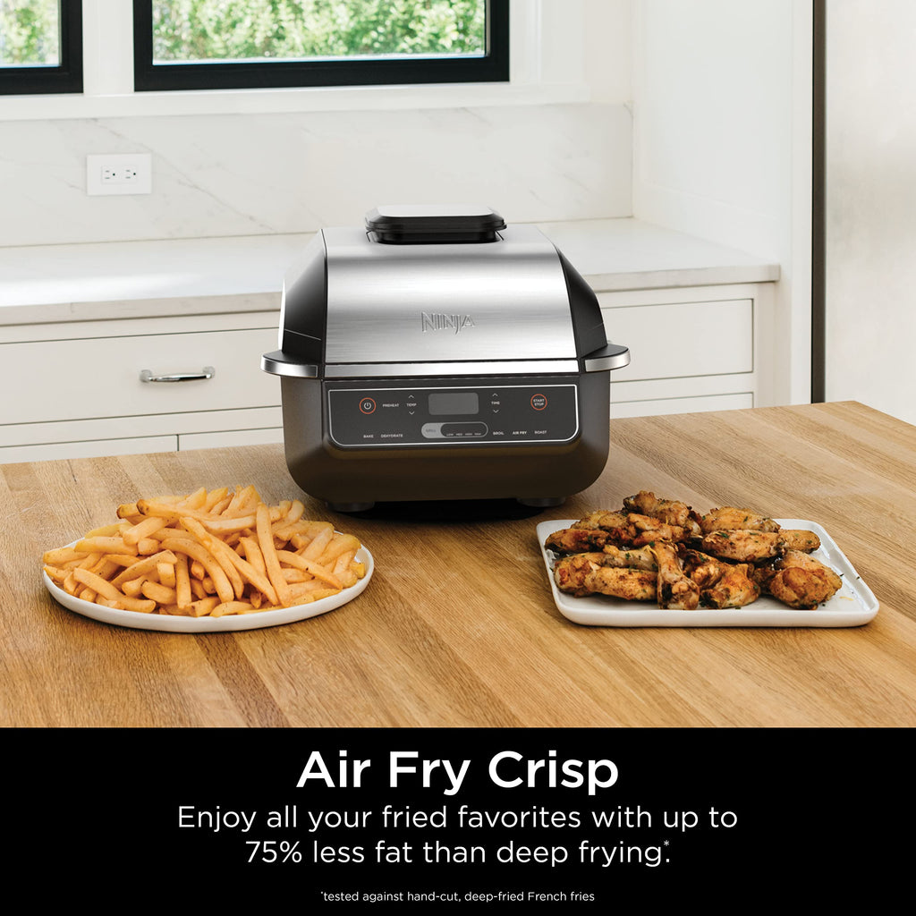Ninja | Indoor Grill | Foodi | 5-in-1 (Grill, Air Fry, Roast, Bake, and Dehydrate | Fits up to 3lb Roast | Smoke Control System and Dishwasher Safe Parts| Black/Grey | AG301