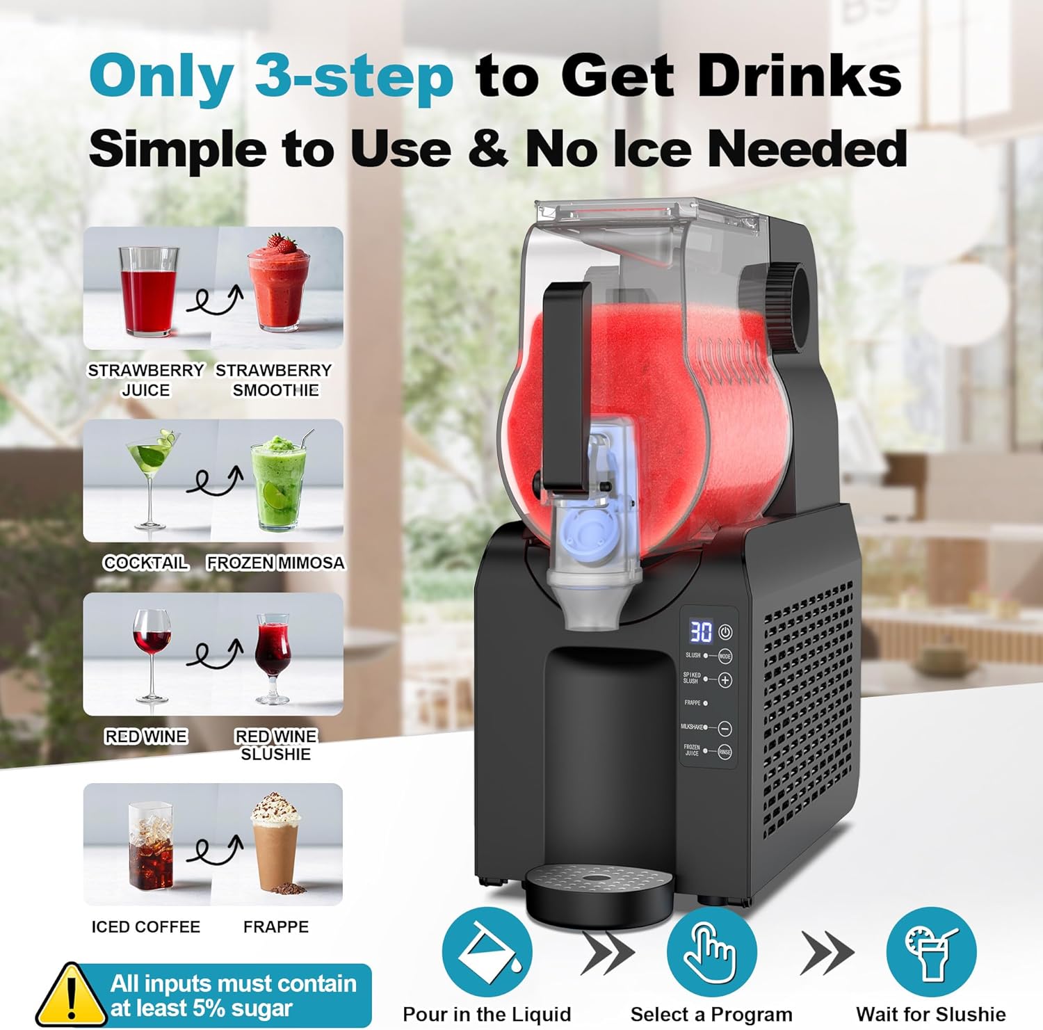 Commercial Slushy Machine, 88 oz. Slushy Maker Machine for Home, No Ice Needed, Slushie Machine with Adjustable Smoothie Thickness, Frozen Drink Machine for Smoothies, Frappés, Milkshakes, Cocktails