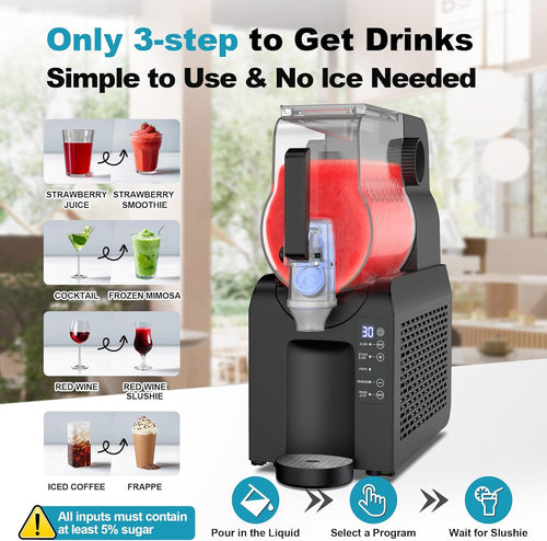Commercial Slushy Machine, 88 oz. Slushy Maker Machine for Home, No Ice Needed, Slushie Machine with Adjustable Smoothie Thickness, Frozen Drink Machine for Smoothies, Frappés, Milkshakes, Cocktails