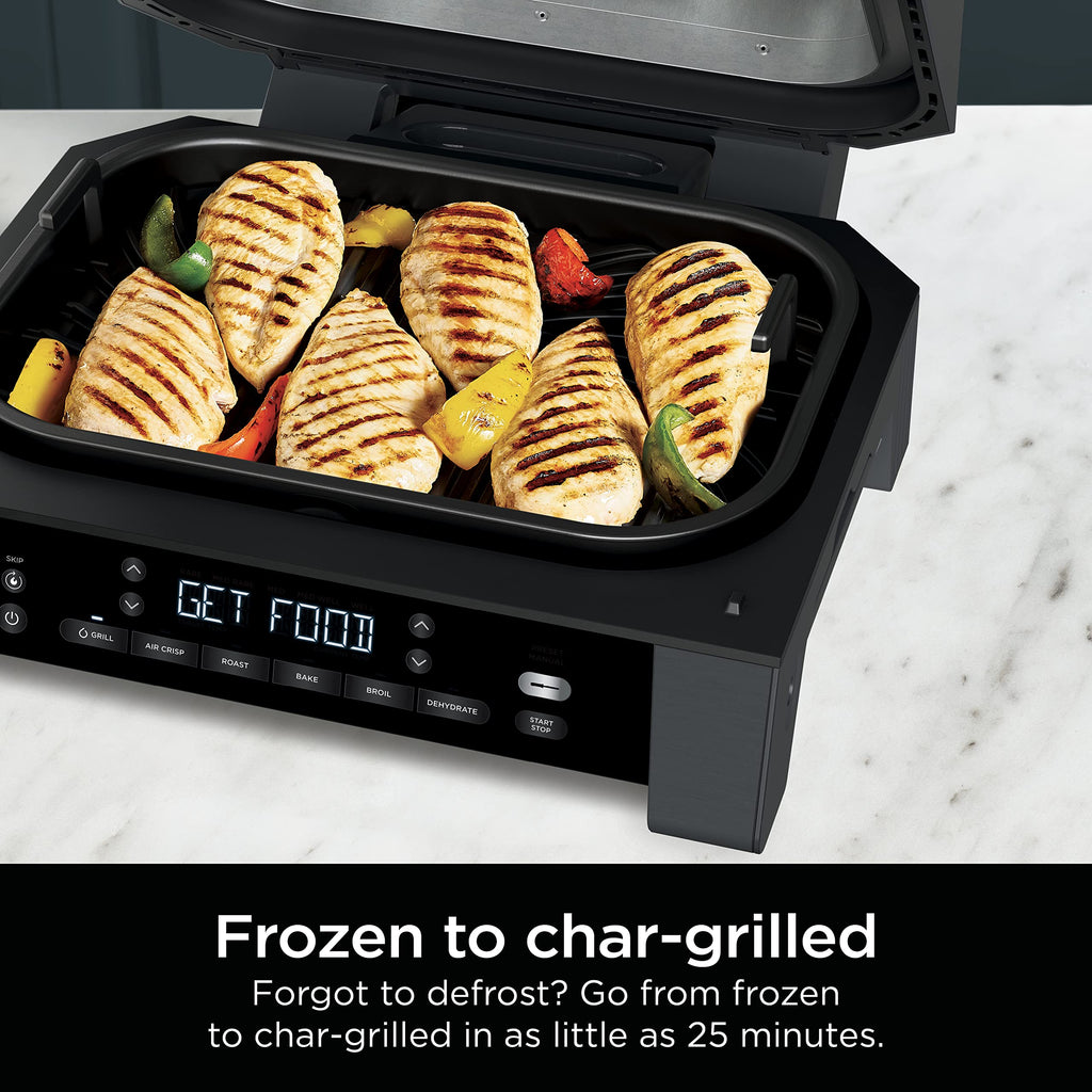 Ninja | Indoor Grill | Foodi | 5-in-1 (Grill, Air Fry, Roast, Bake, and Dehydrate | Fits up to 3lb Roast | Smoke Control System and Dishwasher Safe Parts| Black/Grey | AG301