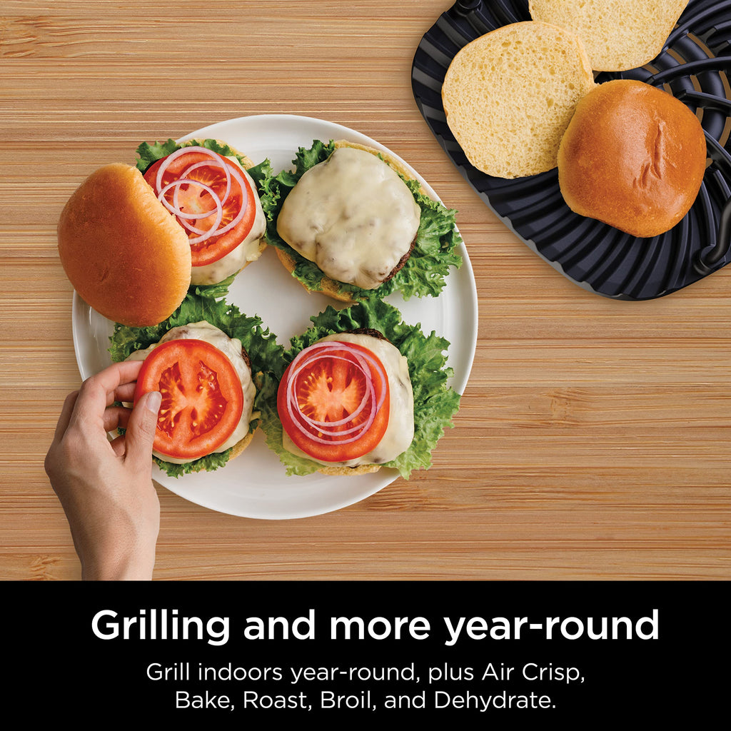 Ninja | Indoor Grill | Foodi | 5-in-1 (Grill, Air Fry, Roast, Bake, and Dehydrate | Fits up to 3lb Roast | Smoke Control System and Dishwasher Safe Parts| Black/Grey | AG301